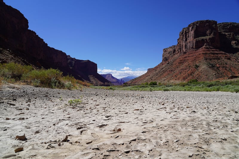 A dry stretch of the Colorado River bed outside of Moab, Utah.