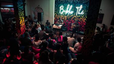 Tunisian musician Badiaa Bouhrizi performs at the cultural cafe Biblio'The in the Lafayette neighbourhood of downtown Tunis. Photo: Biblio'The Cafe