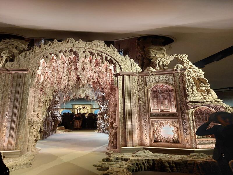 The set created for the Dior spring/summer 2023 show. Made from thousands of layers of cardboard, all painstakingly etched to create a grotto.