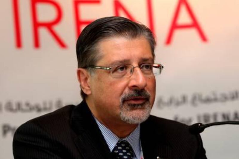 Adnan Amin of Kenya, new interim director general of the International Renewable Energy Agency (IRENA), speaks during a press conference in Abu Dhabi on October 25, 2010 after he was chosen to replace Helene Pelosse of France on the sidelines of the fourth IRENA preparatory commission meeting in the Emirati capital. AFP PHOTO/STR