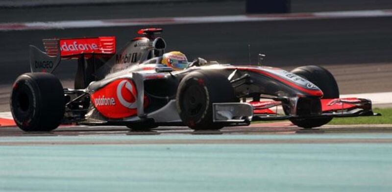 Lewis Hamilton shows his style at the Yas Marina Circuit.