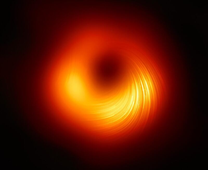 A new image of the black hole in the M87 galaxy reveals the magnetic fields around it. Event Horizon Telescope 