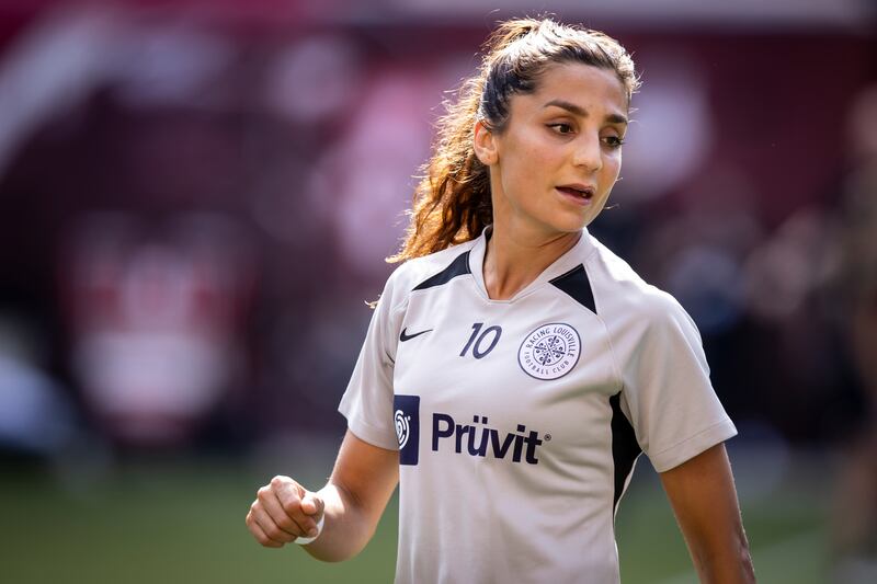 Nadia Nadim, an Afghan-Danish citizen and successful football star, says she is trying 'to create awareness of the situation' in Afghanistan, which she finds 'heart-breaking'. Getty
