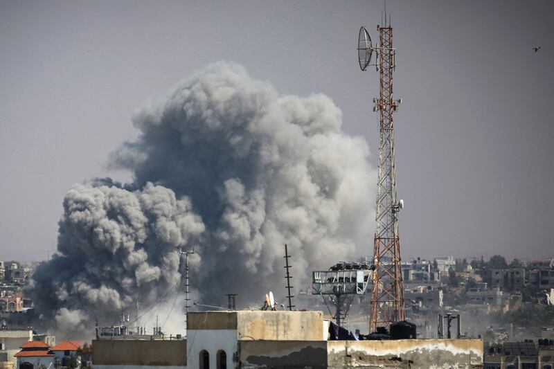 Smoke billows from the site of an Israeli strike in Rafah, where millions of Palestinians are sheltering. AFP