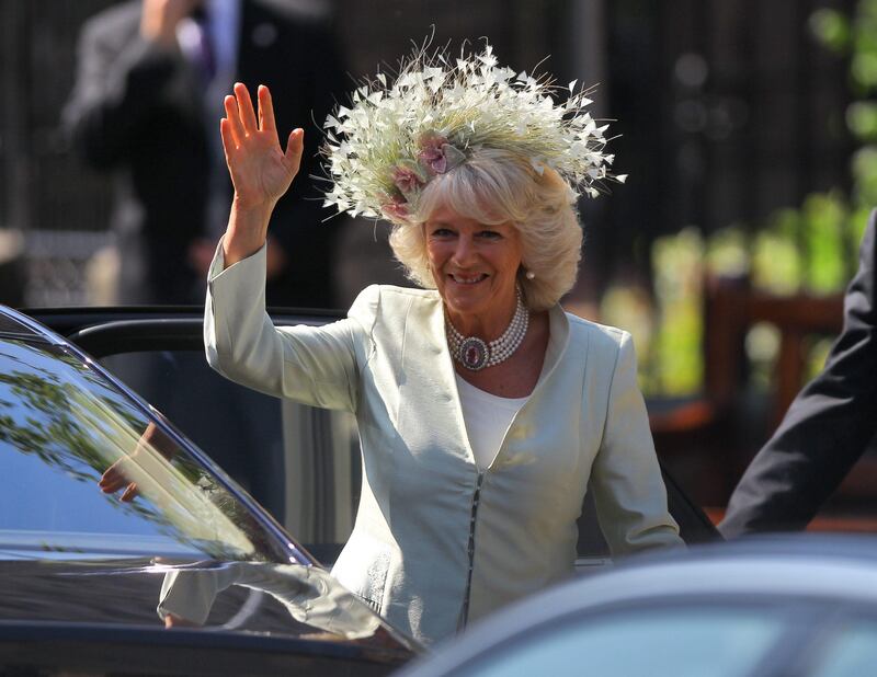 EDINBURGH, SCOTLAND - JULY 30:  Camilla, Duchess of Cornwall arrives for the Royal wedding of Zara Phillips and Mike Tindall at Canongate Kirk on July 30, 2011 in Edinburgh, Scotland. The Queen's granddaughter Zara Phillips will marry England rugby player Mike Tindall today at Canongate Kirk. Many royals are expected to attend including the Duke and Duchess of Cambridge.  (Photo by Jeff J Mitchell/Getty Images) *** Local Caption ***  120097585.jpg