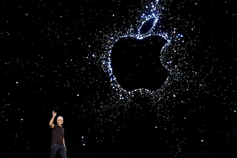 Mr Cook arrives to speak at an Apple event in Cupertino. AP 