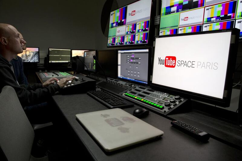 A video editing suite at the YouTube Spaces studio in Paris. Dubai will be the location of YouTube’s 10th physical space. Florian David / AFP