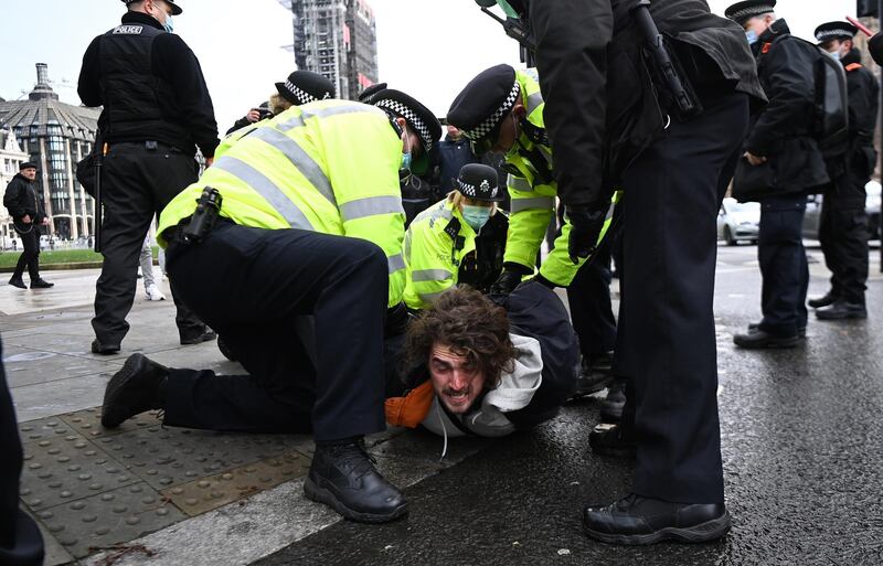 Police made a number of arrests during the anti-lockdown protests in London. EPA