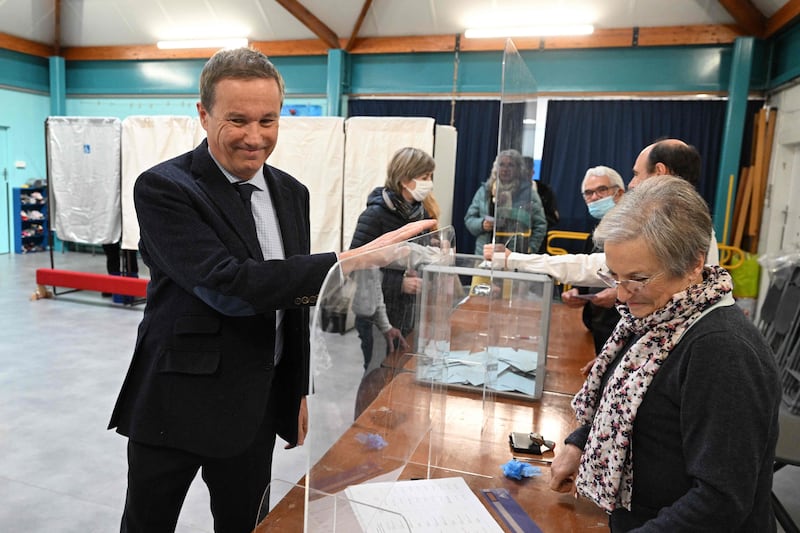 Presidential candidate of the far-right DLF party, Nicolas Dupont-Aignan, casts his ballot in Yerres, south-east of Paris. AFP