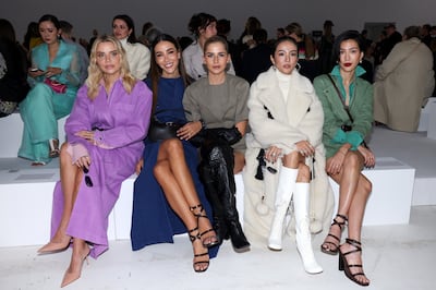 Veronica Ferraro, Tamara Kalinic, Caroline Daur, Yoyo Cao and Molly Chiang attend the Max Mara fashion show during the Milan Fashion Week in February. Getty Images 