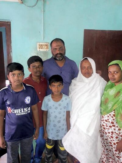 Abdul Musthaba, with his family in Thiruvananthapuram, in southern India’s Kerala state. He is one of 14 Indian sailors released after 10 months in captivity by Houthi rebels. Courtesy: Abdul Musthaba 