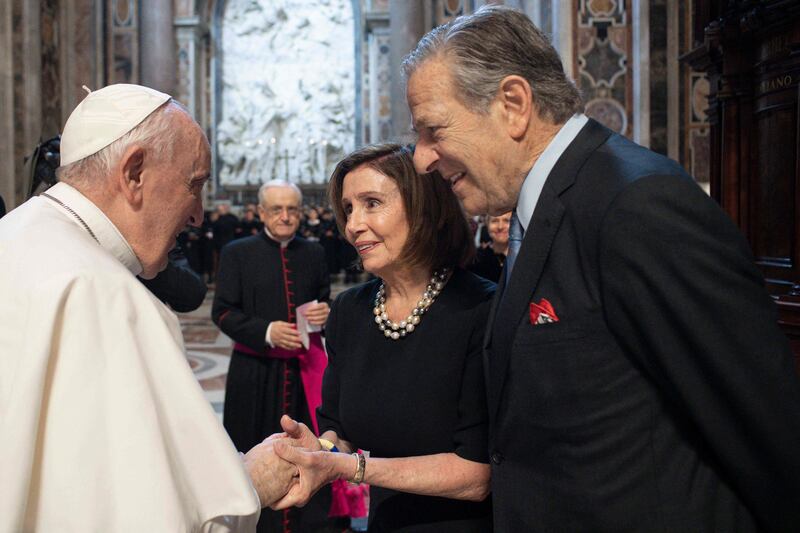 Pope Francis meets the Pelosis at the Vatican in June. AFP