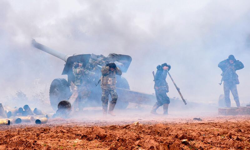 A handout picture released by the official Syrian Arab News Agency (SANA) on January 2, 2020 shows Syrian government forces firing at positions of rebel fighters in the countryside of Maaret al-Numan .  More than 235,000 people have fled the Idlib region over the past two weeks, the UN said Friday, amid heightened regime and Russian attacks on Syria's last major opposition bastion. The mass displacement between 12 and 25 December has left the violence-plagued Maaret al-Numan region in southern Idlib "almost empty," according to the UN humanitarian agency OCHA. -  == RESTRICTED TO EDITORIAL USE - MANDATORY CREDIT "AFP PHOTO / HO / SANA" - NO MARKETING NO ADVERTISING CAMPAIGNS - DISTRIBUTED AS A SERVICE TO CLIENTS ==
 / AFP / SANA / - /  == RESTRICTED TO EDITORIAL USE - MANDATORY CREDIT "AFP PHOTO / HO / SANA" - NO MARKETING NO ADVERTISING CAMPAIGNS - DISTRIBUTED AS A SERVICE TO CLIENTS ==
