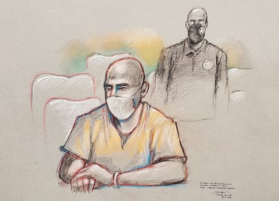 Former Proud Boys chairman Enrique Tarrio sits near a US Marshal during a hearing at federal court in Miami, Florida, in a courtroom sketch. Reuters