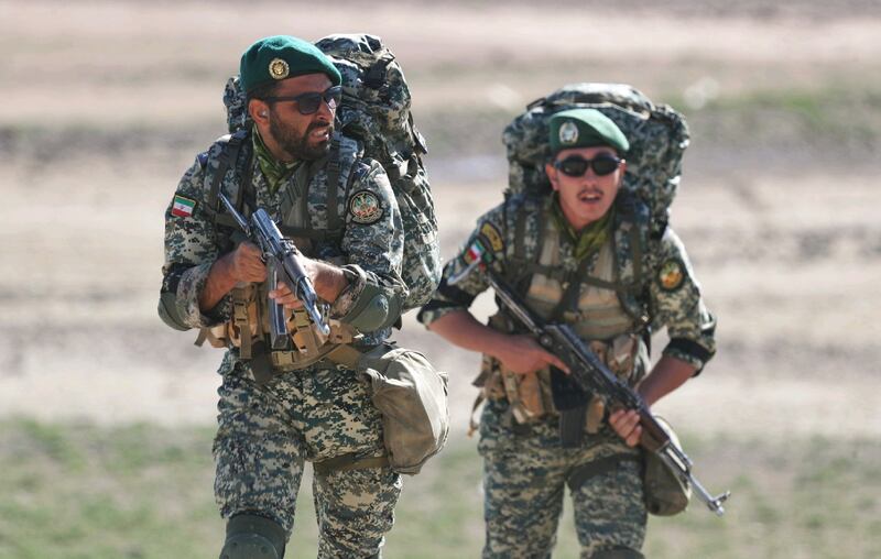Iranian troops during the military exercise. Despite tensions, Tehran insists its relationship with Azerbaijan remains 'important'. EPA