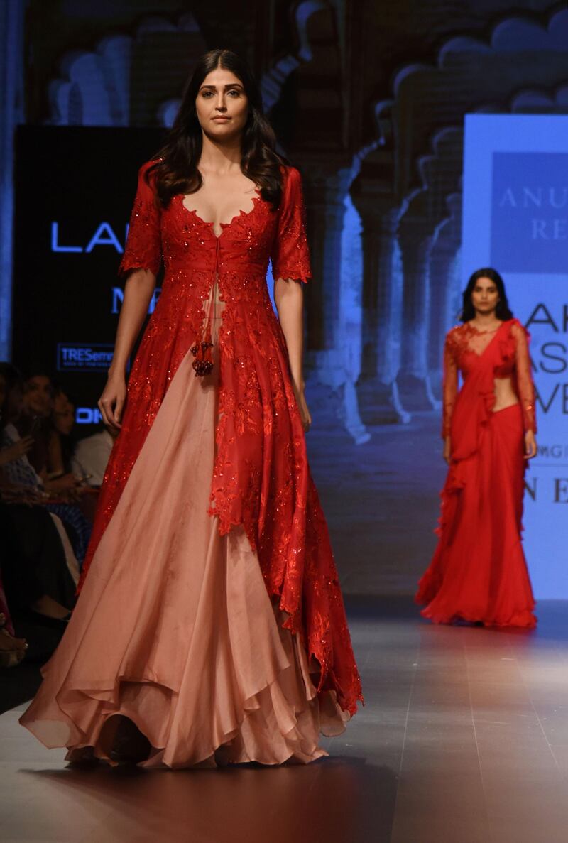 A model in a vibrant Anushree Reddy creation. AFP