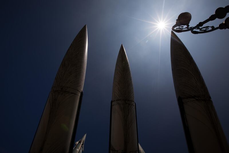 Mock MIM-23 Hawk surface-to-air missiles stand on display at the War Memorial of Korea museum in Seoul, South Korea, on Friday, Aug. 11, 2017. The escalating war of words between U.S. President Donald Trump and North Korean leader Kim Jong Un sent Asian markets tumbling as the region braced for more provocations from his regime next week. Photographer: SeongJoon Cho/Bloomberg