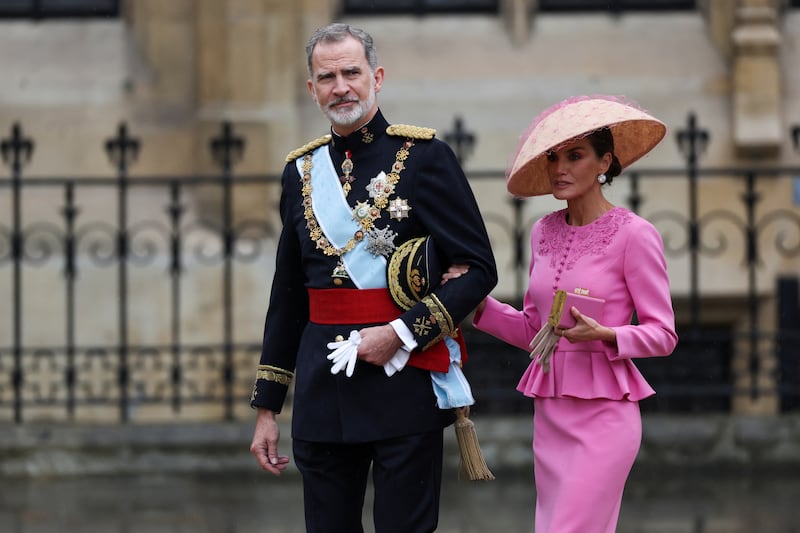 King Felipe VI and Queen Letizia of Spain arrive. Reuters