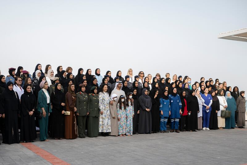 Posting photos with a delegation of women representatives of UAE society on social media, Abu Dhabi's Crown Prince also shared a message of celebration to mark International Women's Day 2022.