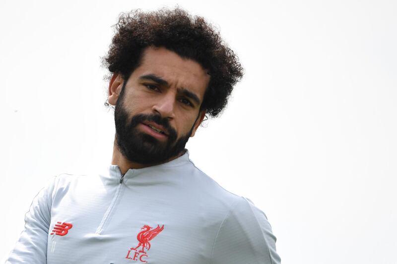 Mohamed Salah takes part in training at Melwood ahead of Liverpool's Uefa Champions League semi-final, first leg against Barcelona. AFP