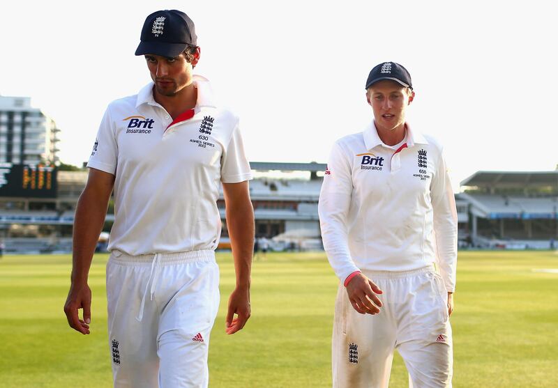 LONDON, ENGLAND - JULY 21:  Alastair Cook and Joe Root of England look on after day four of the 2nd Investec Ashes Test match between England and Australia at Lord's Cricket Ground on July 21, 2013 in London, England.  (Photo by Ryan Pierse/Getty Images) *** Local Caption ***  174177462.jpg