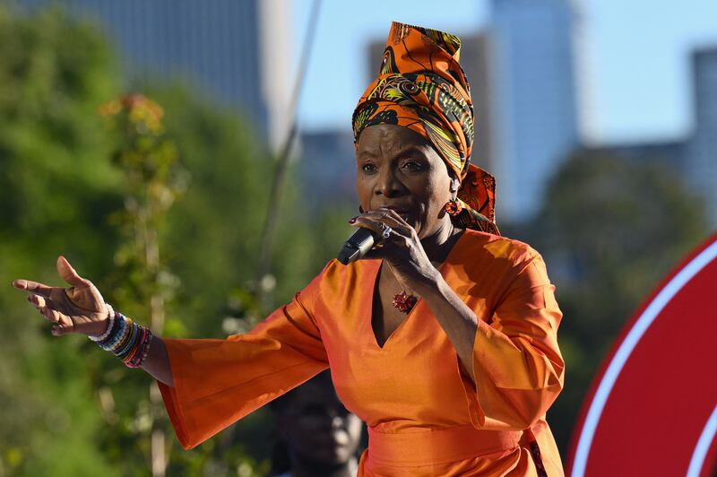 Beninese singer-songwriter Angelique Kidjo performs during the Global Citizen Festival. AFP