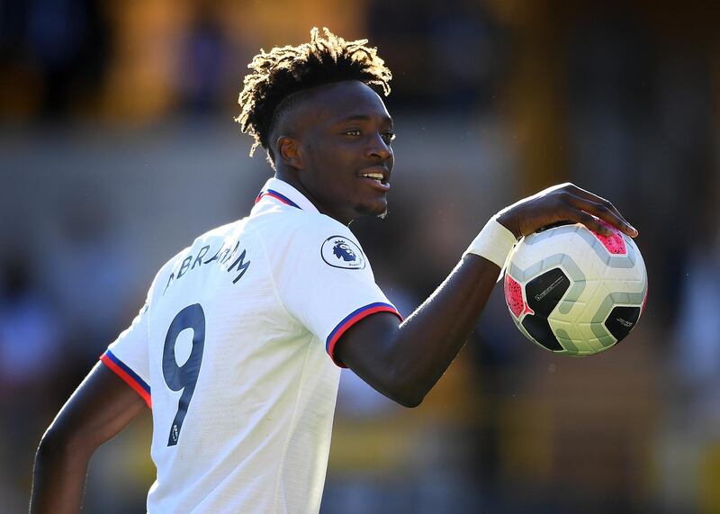 WOLVERHAMPTON, ENGLAND - SEPTEMBER 14: Tammy Abraham of Chelsea with the match ball after his hatrick following the the Premier League match between Wolverhampton Wanderers and Chelsea FC at Molineux on September 14, 2019 in Wolverhampton, United Kingdom. (Photo by Clive Mason/Getty Images)