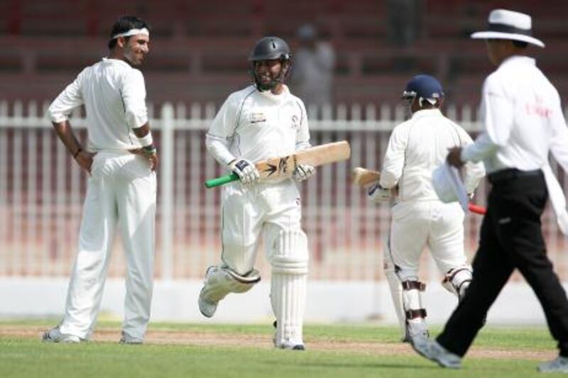 UAE's Bakhtiyar Palekar, centre, would not have played against Afghanistan on Wednesday had Saqib Ali been fit.