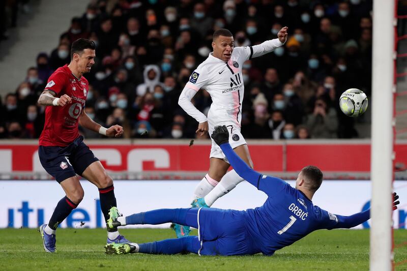 LILLE RATINGS: Ivo Grbic - 3: The Croatian made dreadful error to gift Danilo an early goal then completely missed a corner that allowed Kimpembe to put PSG back in front. Fooled by skill of Messi for the third goal. Also beaten by deflected Danilo strike and Mbappe wonder goal. EPA