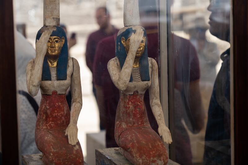 This is the largest number of coffins and bronze statues to be unearthed by the Egyptian mission at the site near the famous Step Pyramid of Djoser. Mahmoud Nasr / The National