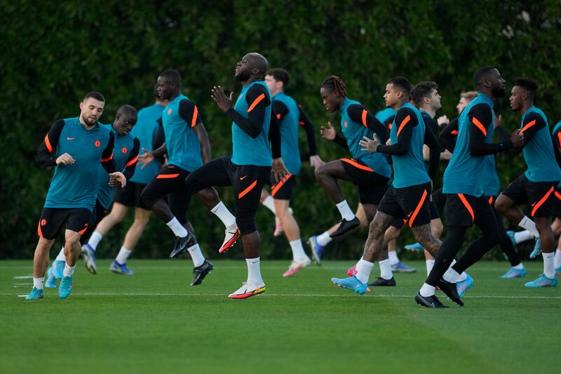 Chelsea players during a training session in Abu Dhabi. AP