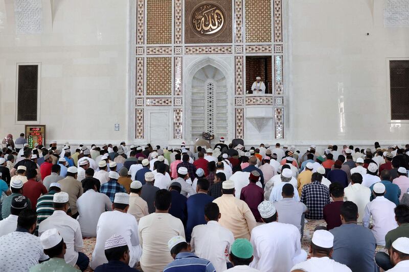 Prayers at Mohammed Al Amin Mosque in Muscat, on the first Friday of Ramadan. AFP