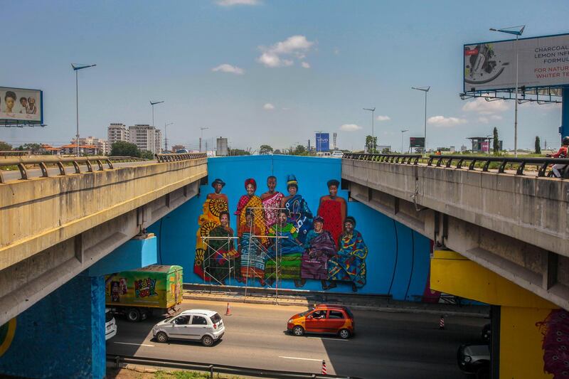 A mural on the walls of Tetteh Quarshi interchange in Accra, Ghana. EPA