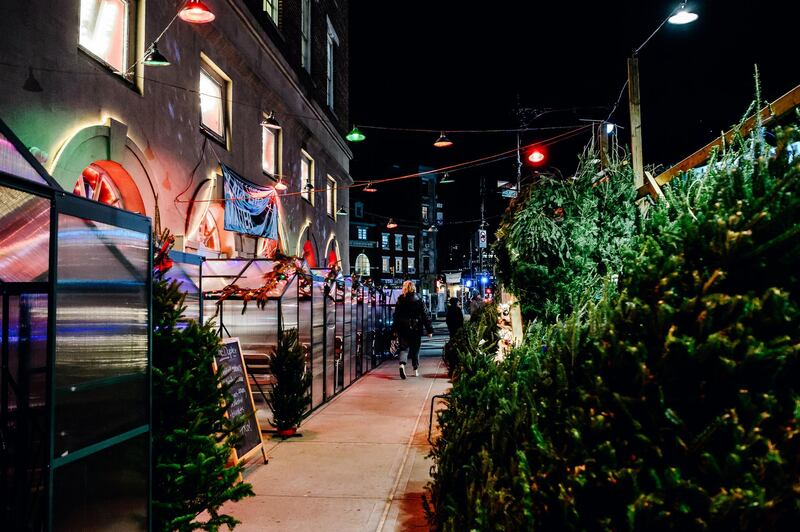 Christmas trees for sale on a sidewalk in New York, U.S. New York City had its credit rating cut by Fitch Ratings because of the impact the coronavirus pandemic is having on the city's economy. Bloomberg