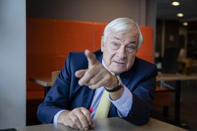 Jean-Marc Puissesseau, chief executive officer of the Port of Calais, gestures during an interview in the restaurant at the cross channel ferry terminal in the Port of Calais in Calais, France, on Monday, Oct. 7, 2019. The port of Calais on France’s northern coast has spent 6 million euros ($6.6 million) on facilities for customs officers, updated signage around freshly painted roads and huge extra parking lots for trucks. Photographer: Marlene Awaad/Bloomberg