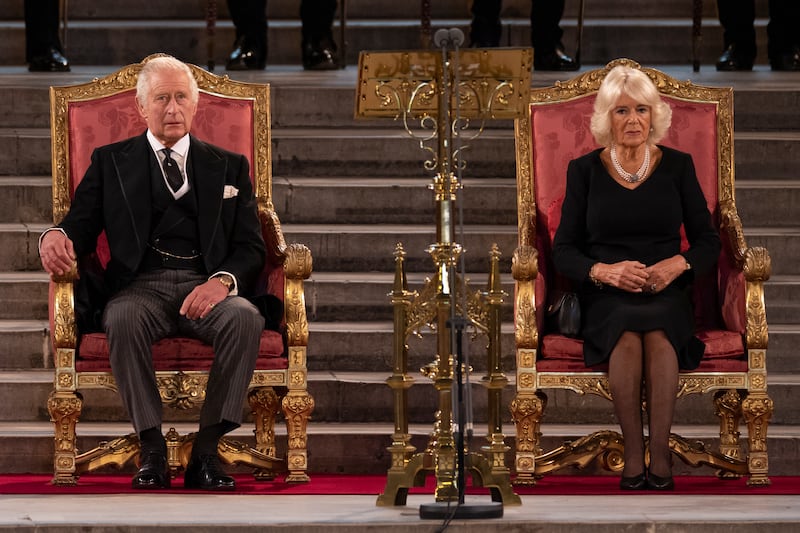 King Charles and Queen Camilla take part in an address in Westminster Hall in September 2022