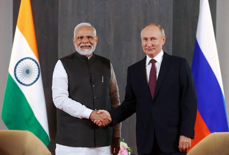 Russian President Vladimir Putin with India's Prime Minister Narendra Modi. India is a long-time ally of Russia that has sought to balance its position on the war in Ukraine. AFP