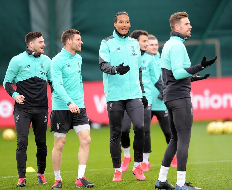 LIVERPOOL, ENGLAND - FEBRUARY 13th (Sun Out and Sun On Sunday Out ) James Milner and Virgil Van Dijk  at Melwood Training Ground on February 13, 2020 in Liverpool, England. (Photo by Andrew Powell/Liverpool FC via Getty Images)
