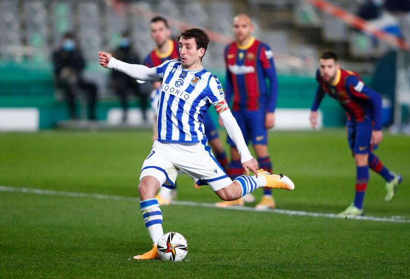 Sociedad's Mikel Oyarzabal of Real Sociedad scores a penalty to make score 1-1. Getty