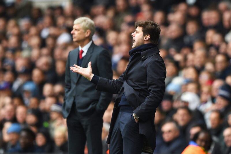 Tottenham Hotspur manager Mauricio Pochettino reacts during his side's 2-2 draw with Arsenal in the Premier League on Saturday. Shaun Botterill / Getty Images / March 5, 2016 