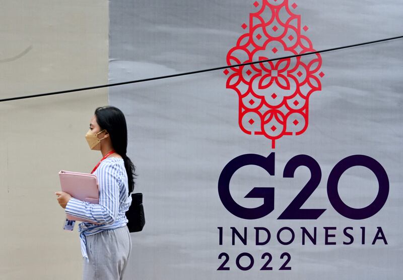 The logo of the G20 summit, in Jakarta. AFP