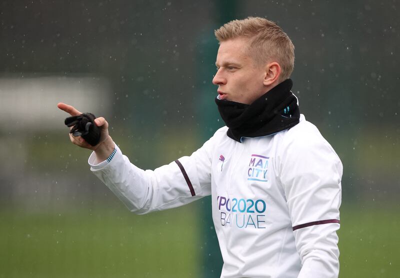 Oleksandr Zinchenko trains in Manchester. Reuters