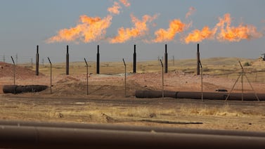 Gas flares at the Bai Hassan oilfield, west of the city of Kirkuk, in northern Iraq. AFP