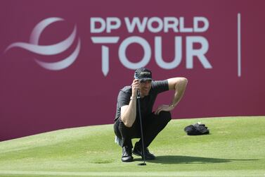 RAS AL KHAIMAH, UNITED ARAB EMIRATES - FEBRUARY 03:   Sebastian Heisele of Germany lines up a putt  on the 18th hole during day one of the Ras al Khaimah Championship presented by Phoenix Capital at Al Hamra Golf Club on February 3, 2022 in Ras al Khaimah, United Arab Emirates. (Photo by Andrew Redington / Getty Images)