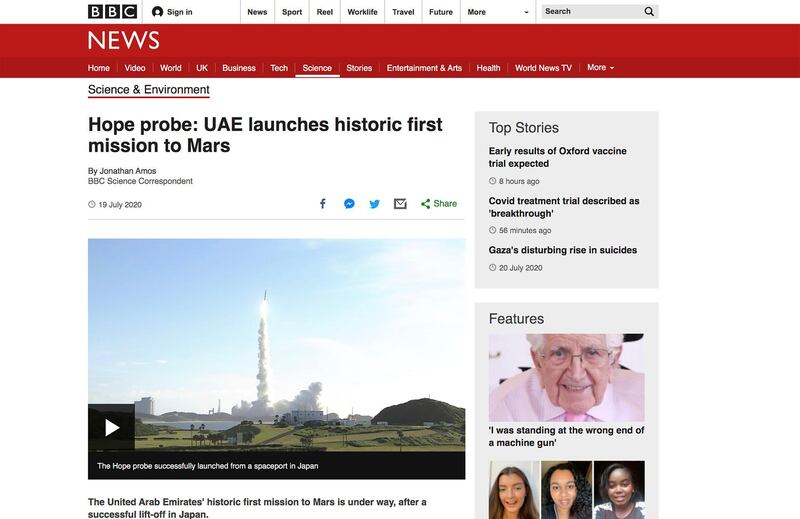 BBC News has given the mission prominent coverage in recent days, with website, TV bulletin and radio reports on its progress and lift-off