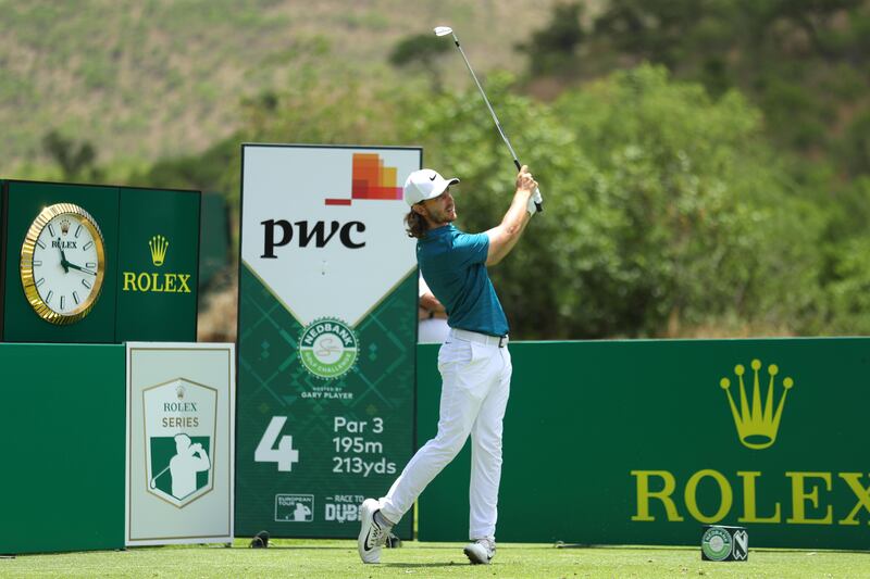 SUN CITY, SOUTH AFRICA - NOVEMBER 12:  Tommy Fleetwood of England tees off on the 4th hole during the final round of the Nedbank Golf Challenge at Gary Player CC on November 12, 2017 in Sun City, South Africa.  (Photo by Warren Little/Getty Images)