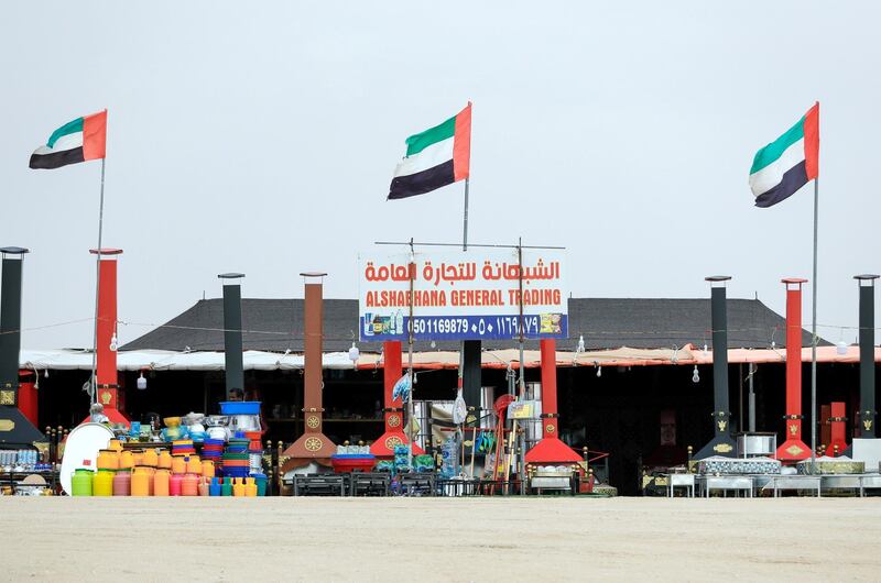 Abu Dhabi, United Arab Emirates, December 10, 2019.  
  Al Dhafra Festival 2019.
One of the many stores at the Al Dhafra camp sites.
Victor Besa/The National
Section:  NA
Reporter:  Anna Zacharias