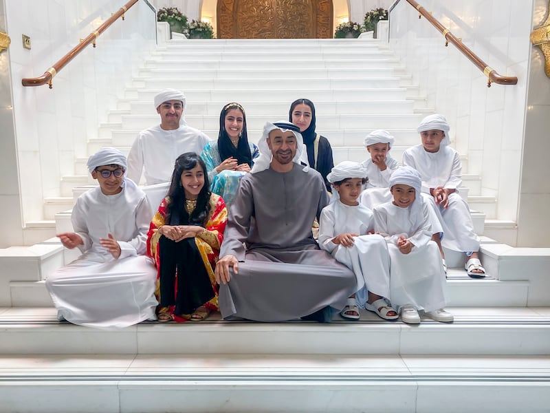 Sheikh Mohamed celebrates Eid Al Fitr with his grandchildren, in May 2022. Photo: Ministry Of Presidential Affairs
