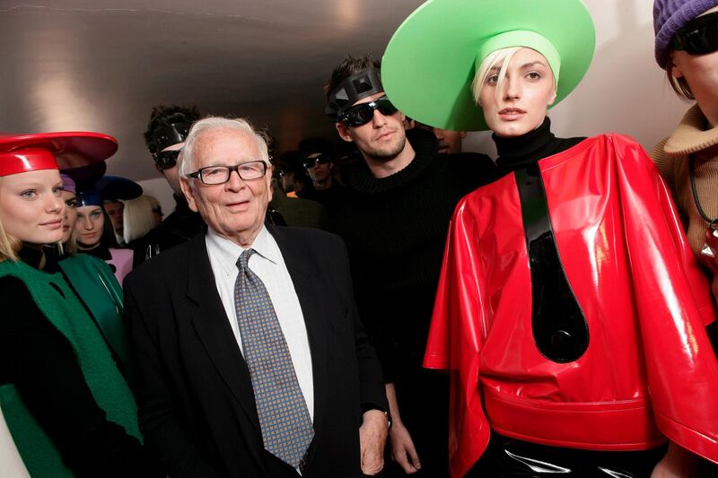 Pierre Cardin with models at his fashion show that took place at his Palais Bulles villa in Theoule sur Mer, France, in 2009. EPA
