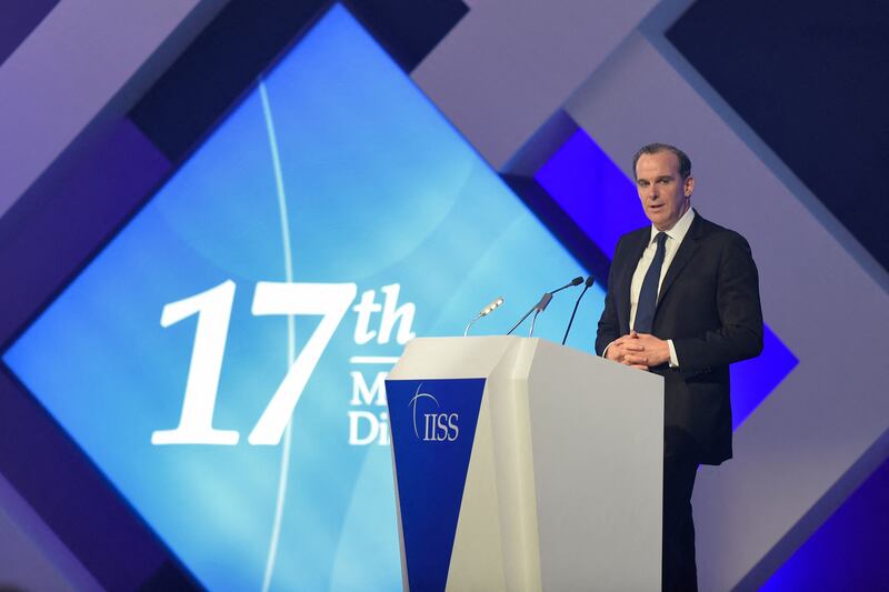 Brett McGurk speaks at the Manama Dialogue. AFP